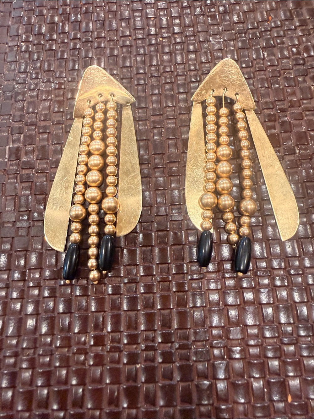 Gold and Black Beaded Fringe Drop Earrings - Women Jewelry